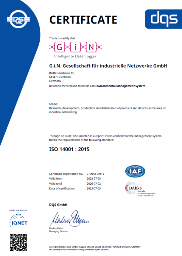G.i.N. Gesellschaft für industrielle Netzwerke GmbH - CERTIFICATE - english